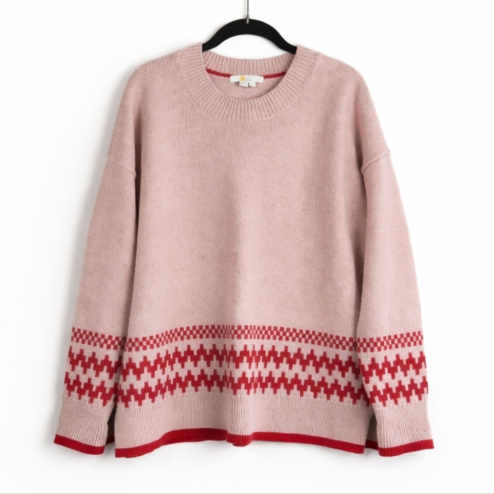 Boden Theodora Cozy Preppy Fair Isle Alpaca Wool Knit Sweater Pink Milkshake L